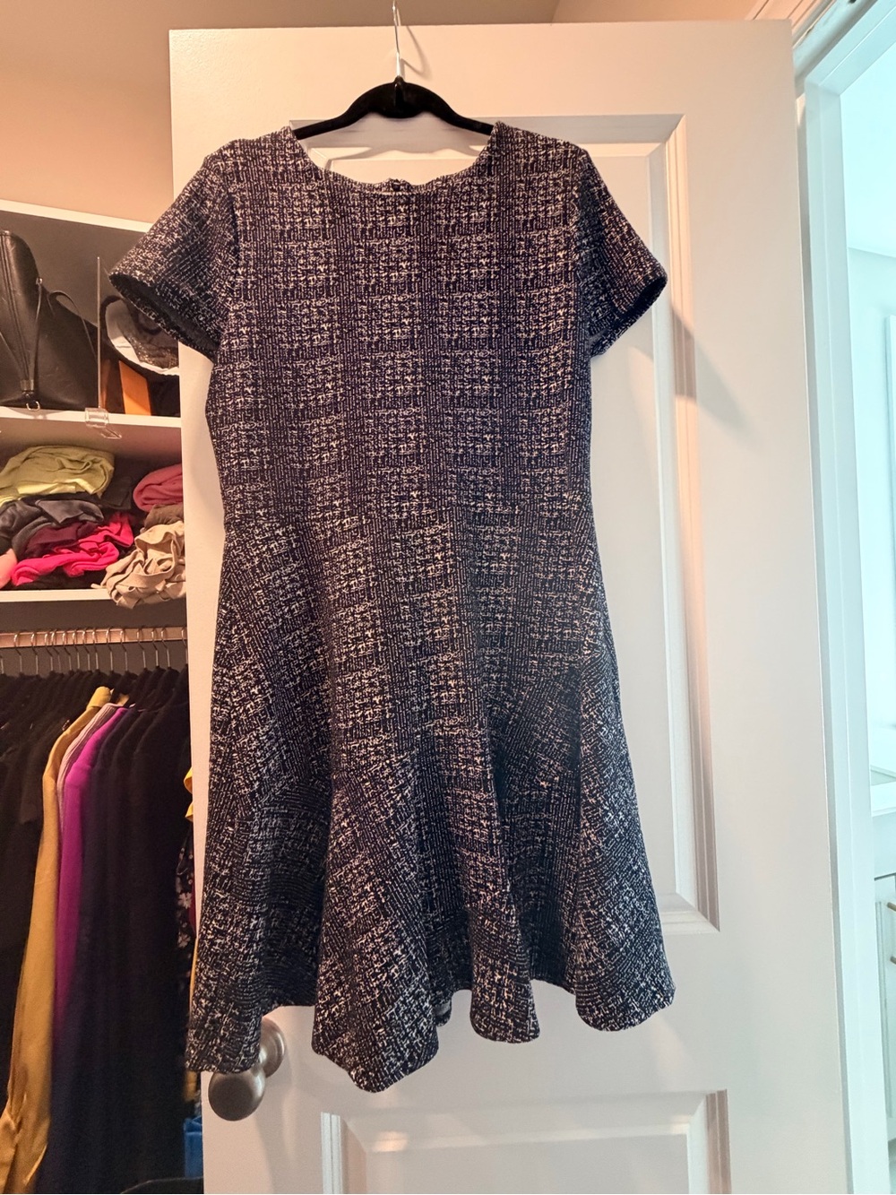 NWOT Maison Jules Classic Black and White Tweed Fit-and-Flare Dress